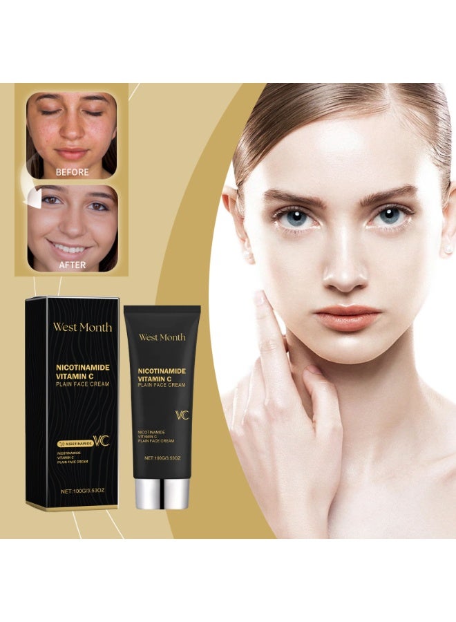 West Month Nicotinamide VC Face Cream Plain 100g Lightweight Non Greasy Moisturizer Enhances Glow Controls Oil Brightens Complexion Suitable Daily Skincare for All Skin Types Hydrating Care Cream Unisex Formula - Image 2